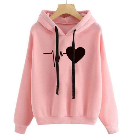 Heart Print Streetwear Hoodies for Women - Shanilia