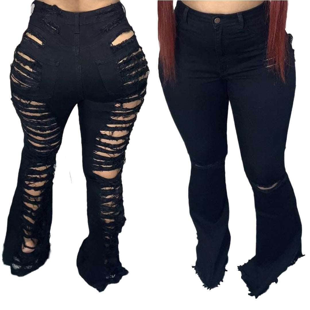 Fashion Trendy Unique Jeans Stretch Plus Size Bell-bottom Pants - Shanilia