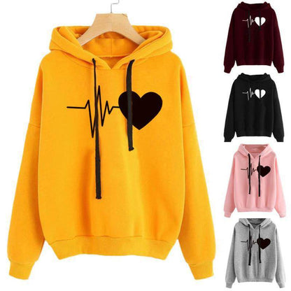 Heart Print Streetwear Hoodies for Women - Shanilia