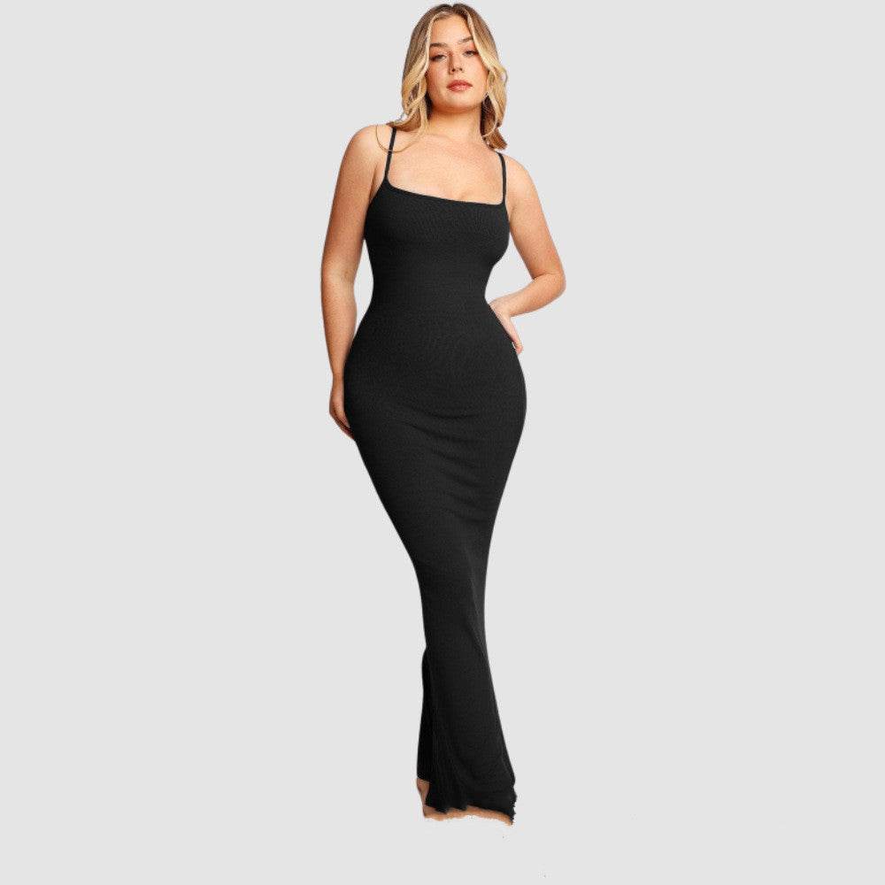 Women's Shapewear Dress Jumpsuit Tummy Tuck Lift Corset Open Crotch Suspender Tight Long Skirt Chest Pad Bodysuit Dress - Shanilia