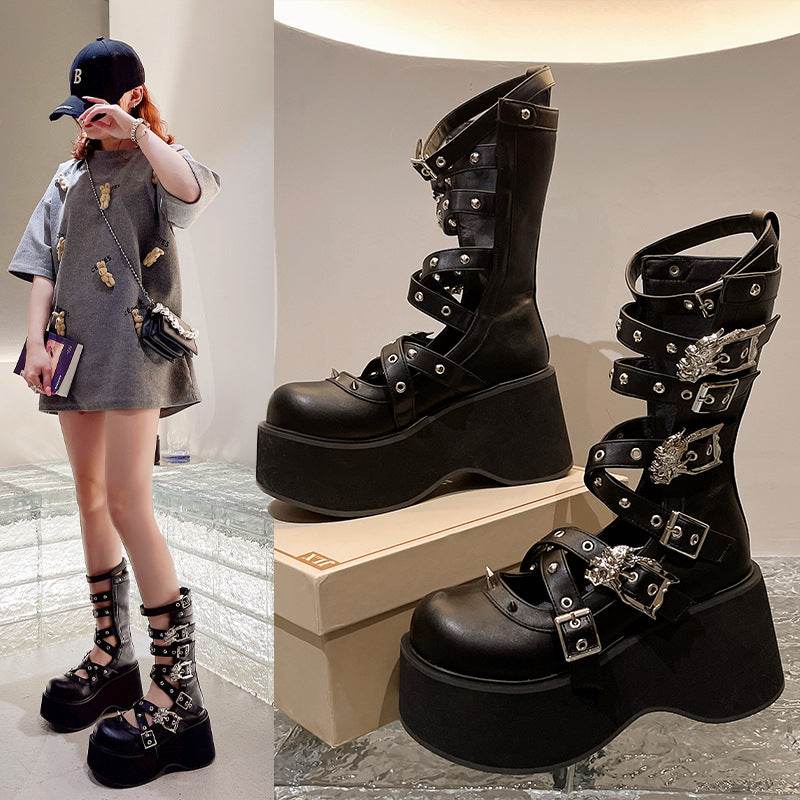 Thick Bootie Rivet Thick Bottom Muffin Female Ankle Boots - Shanilia