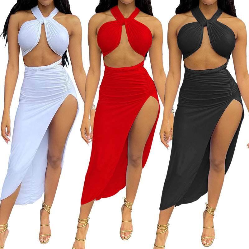 Women's Halter Backless Slit Skirt Two-piece Suit - Shanilia