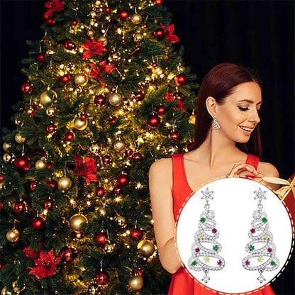 New Full Inlaid Colorful Zircon Christmas Tree Tassel Earrings Women's Fashion Personality Earrings Party Jewelry Christmas Gift - Shanilia