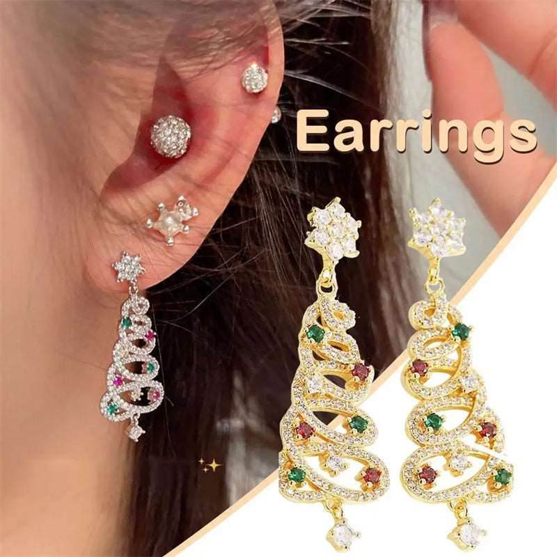 New Full Inlaid Colorful Zircon Christmas Tree Tassel Earrings Women's Fashion Personality Earrings Party Jewelry Christmas Gift - Shanilia