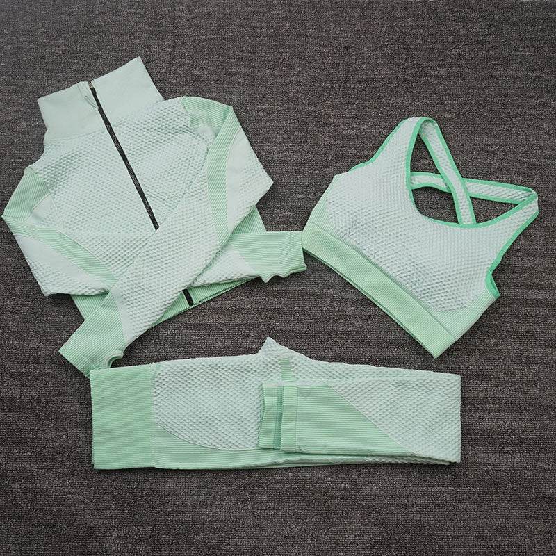 Three-piece Stretch Fitness Pants Sports Yoga Suit - Shanilia