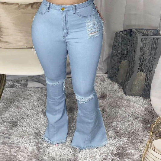 Fashion Trendy Unique Jeans Stretch Plus Size Bell-bottom Pants - Shanilia