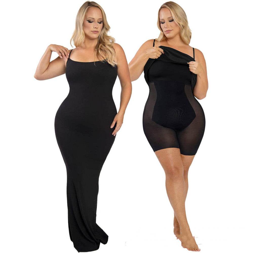 Women's Shapewear Dress Jumpsuit Tummy Tuck Lift Corset Open Crotch Suspender Tight Long Skirt Chest Pad Bodysuit Dress - Shanilia