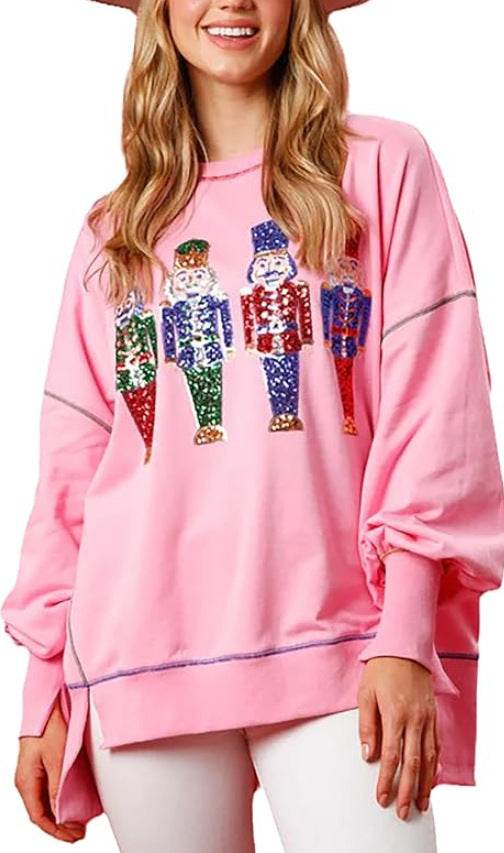 Women's Christmas Sequins Long Sleeve Pullover Hoodie - Shanilia