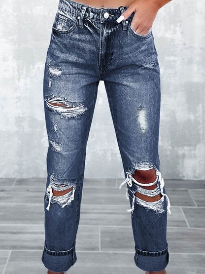 Vintage Tattered High Waist Skinny Jeans - Shanilia