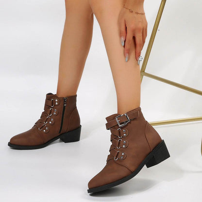 Women Winter Ankle Boots with Side Zipper and Belt Buckle | Knight Boot - Shanilia