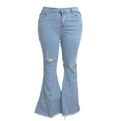 Fashion Trendy Unique Jeans Stretch Plus Size Bell-bottom Pants - Shanilia