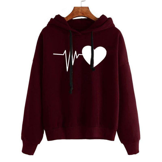 Heart Print Streetwear Hoodies for Women - Shanilia