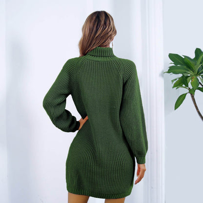 Women's Long Sleeve Winter Turtleneck Sweater Dress with Button Design - Shanilia