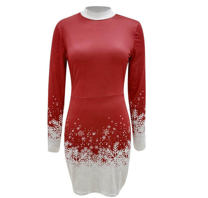 European and American Christmas Printed Long Sleeve Dress A-Line Skirt for Women - Shanilia