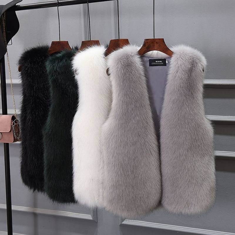 Women's Imitation Fox Fur Waistcoat Vest - Plus Size Furry Cotton Vest - Shanilia