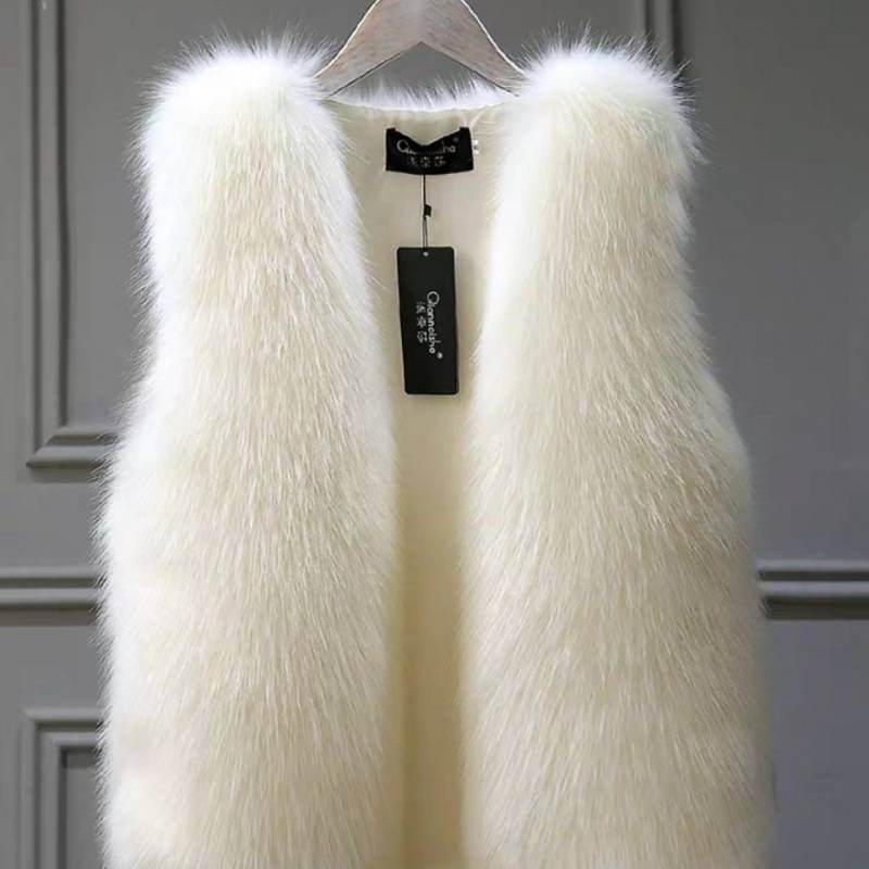 Women's Imitation Fox Fur Waistcoat Vest - Plus Size Furry Cotton Vest - Shanilia