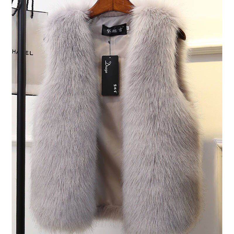 Women's Imitation Fox Fur Waistcoat Vest - Plus Size Furry Cotton Vest - Shanilia