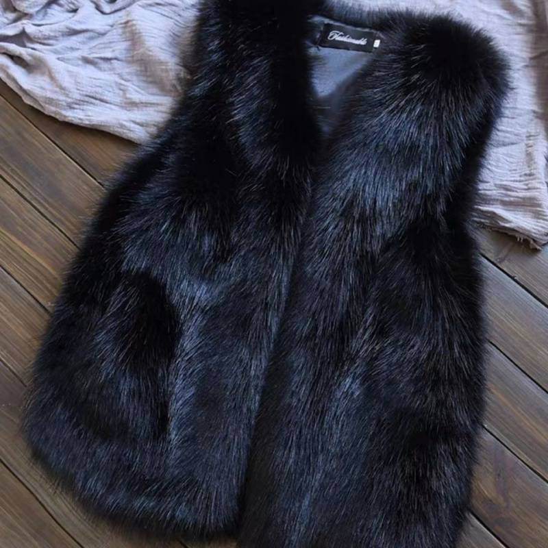 Women's Imitation Fox Fur Waistcoat Vest - Plus Size Furry Cotton Vest - Shanilia