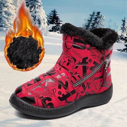 Letter Print Boots Winter Warm Plush Snow Boot Women Shoes - Shanilia