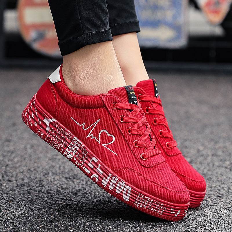 Love Print Canvas Shoes Women Men Flats Lace-up Casual Shoes Lover Sports Shoes Valentines Day - Shanilia