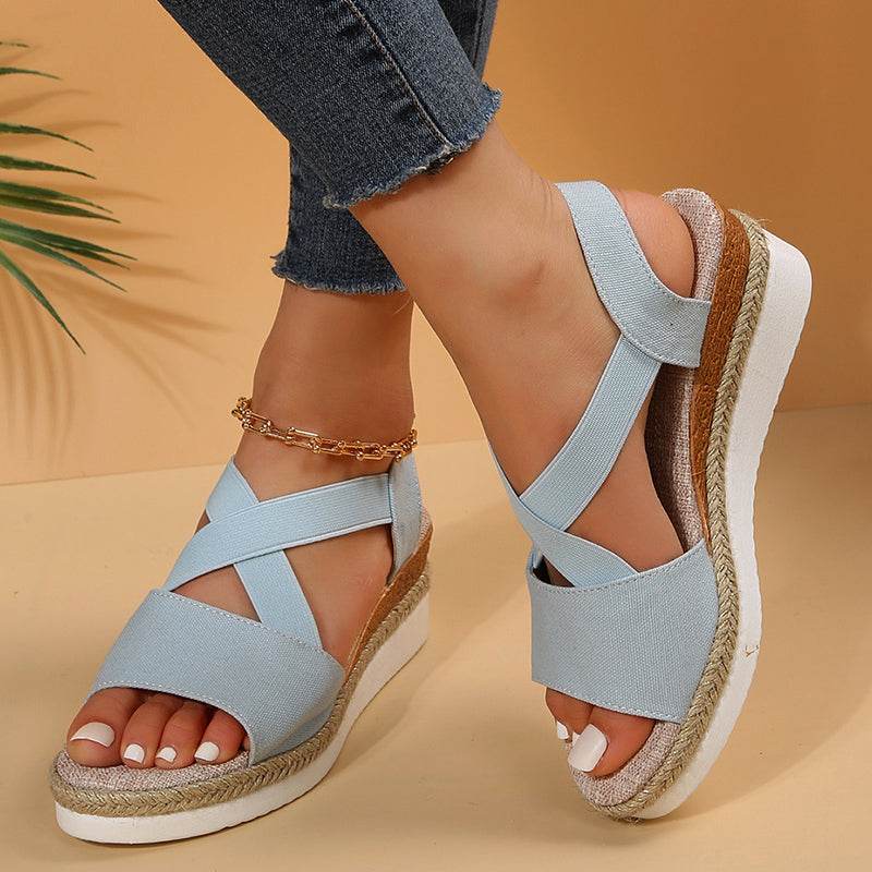 Wedge Sandals For Women Cross-strap Platform Gladiator Hemp Heel Shoes Summer - Shanilia