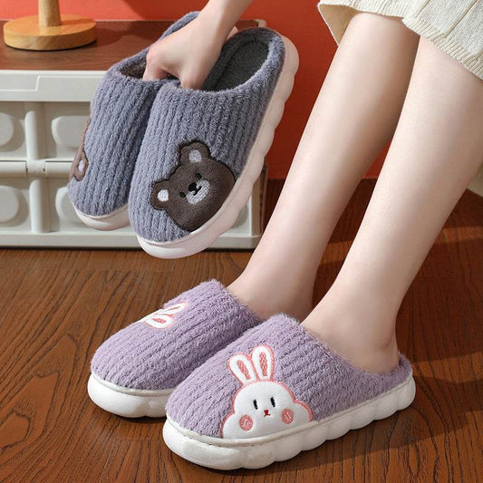 Cute Rabbit Striped Slippers For Women | Thick-soled Indoor Couple Slippers - Shanilia