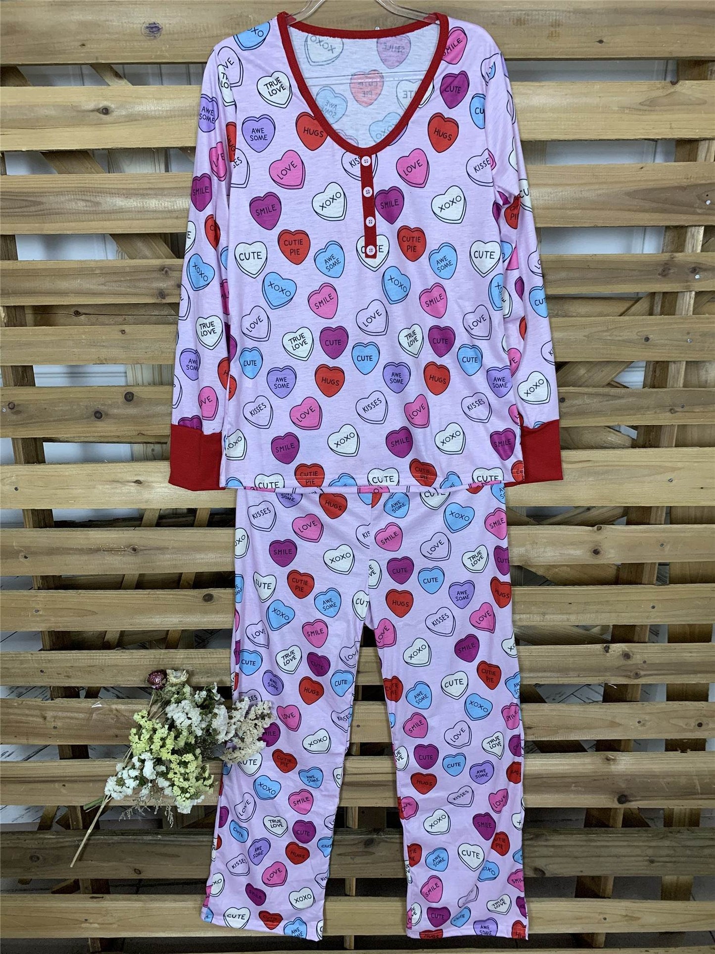 Valentines Day Love Print Casual Home Pajamas Parent Child Set - Shanilia