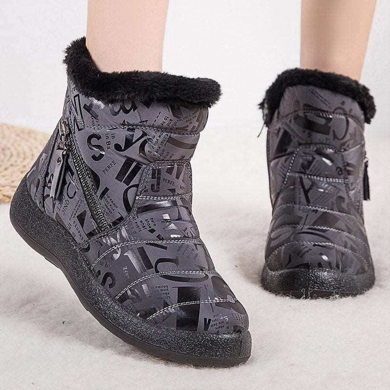 Letter Print Boots Winter Warm Plush Snow Boot Women Shoes - Shanilia