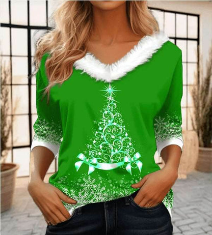 Women's Fashion Casual Long Sleeve V-neck Pullover T-shirt - Shanilia