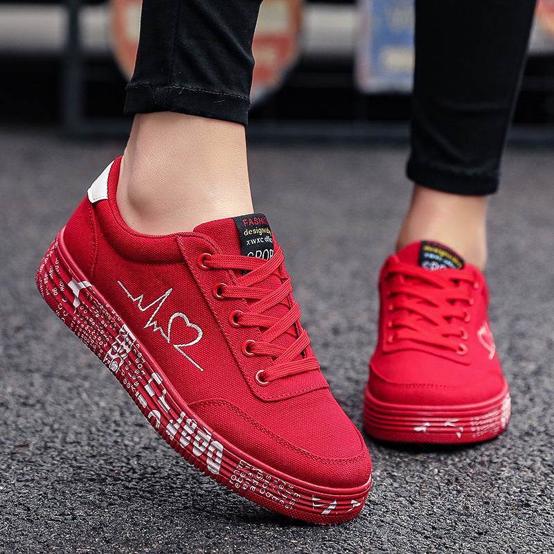 Love Print Canvas Shoes Women Men Flats Lace-up Casual Shoes Lover Sports Shoes Valentines Day - Shanilia