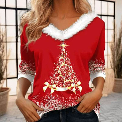 Women's Fashion Casual Long Sleeve V-neck Pullover T-shirt - Shanilia