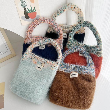 Exquisite Korean Style Cute Portable Fur Bag - Contrast Color Knitted - Shanilia