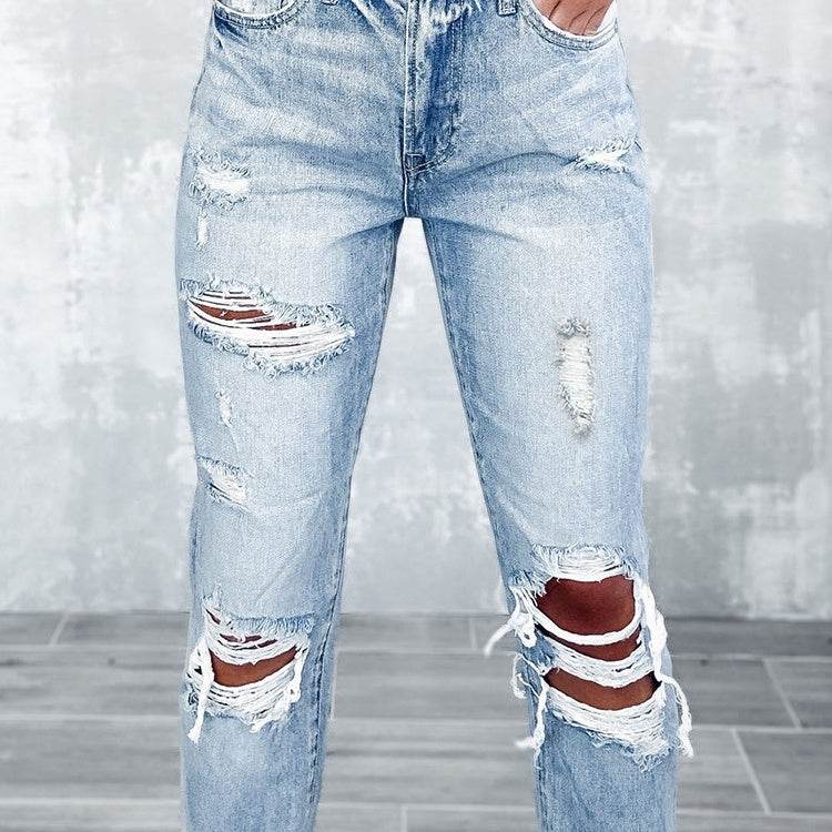 Vintage Tattered High Waist Skinny Jeans - Shanilia