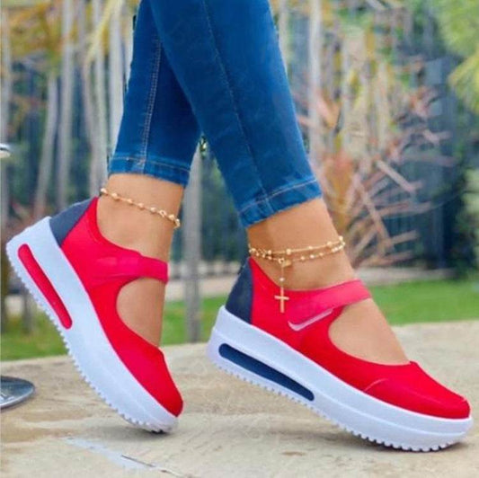 Women Fashion Vulcanized Sneakers Platform Solid Color Flats Ladies Shoes Casual Breathable Wedges Ladies Walking Sneakers - Shanilia