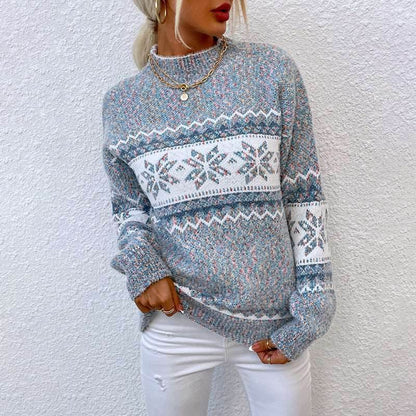 Half Turtleneck Snowflake Sweater Women - Shanilia