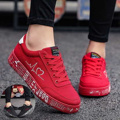 Love Print Canvas Shoes Women Men Flats Lace-up Casual Shoes Lover Sports Shoes Valentines Day - Shanilia