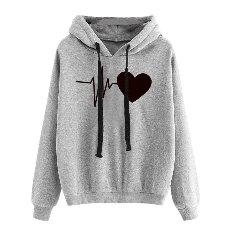 Heart Print Streetwear Hoodies for Women - Shanilia