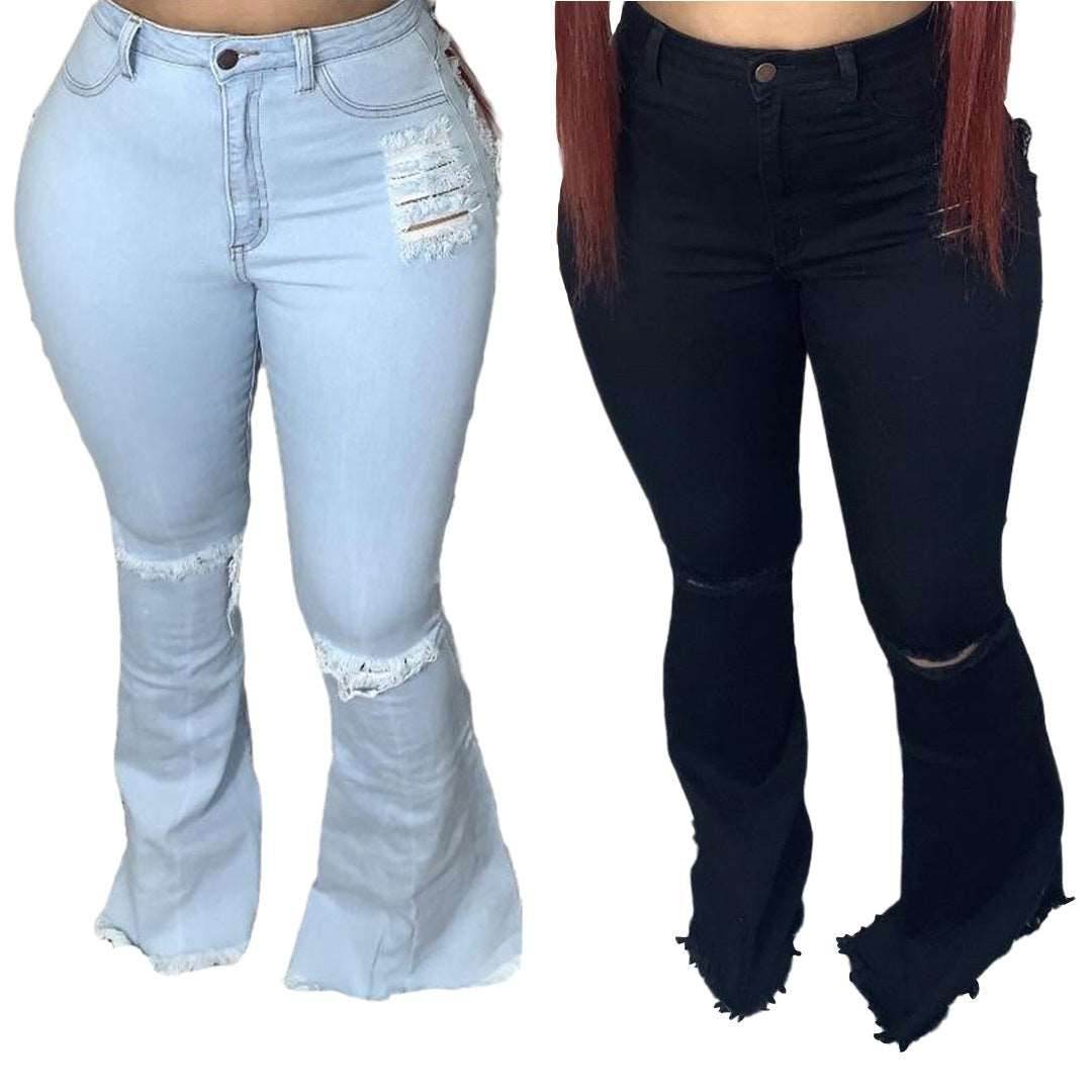 Fashion Trendy Unique Jeans Stretch Plus Size Bell-bottom Pants - Shanilia