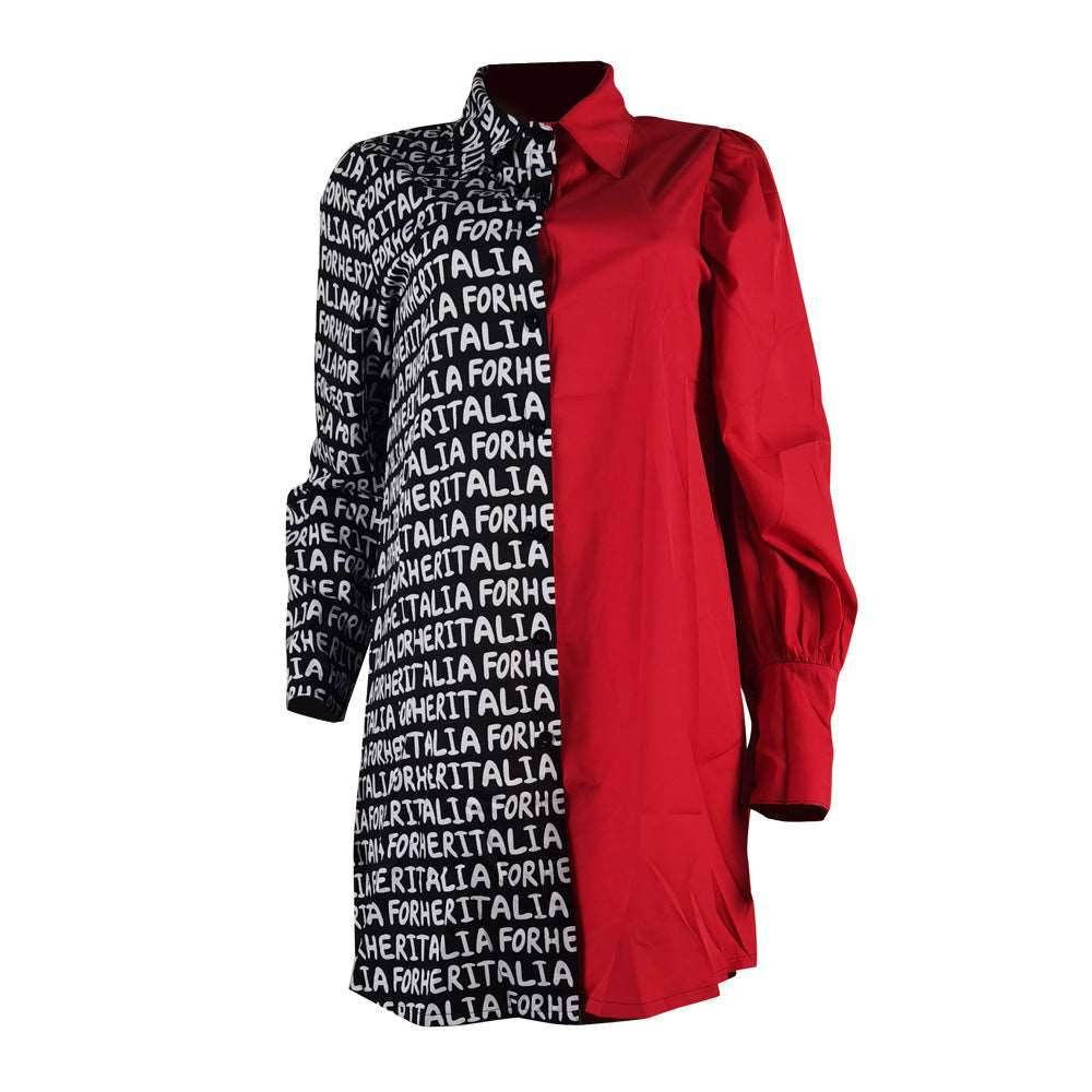 Women's Fashionable Asymmetric Contrast Color Shirt Dress - Shanilia