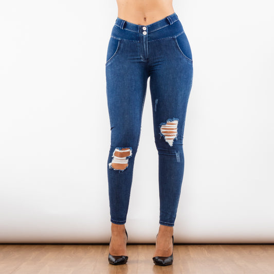 Stylish and Comfortable: Shascullfites Melody Blue Ripped Lifting Jegging