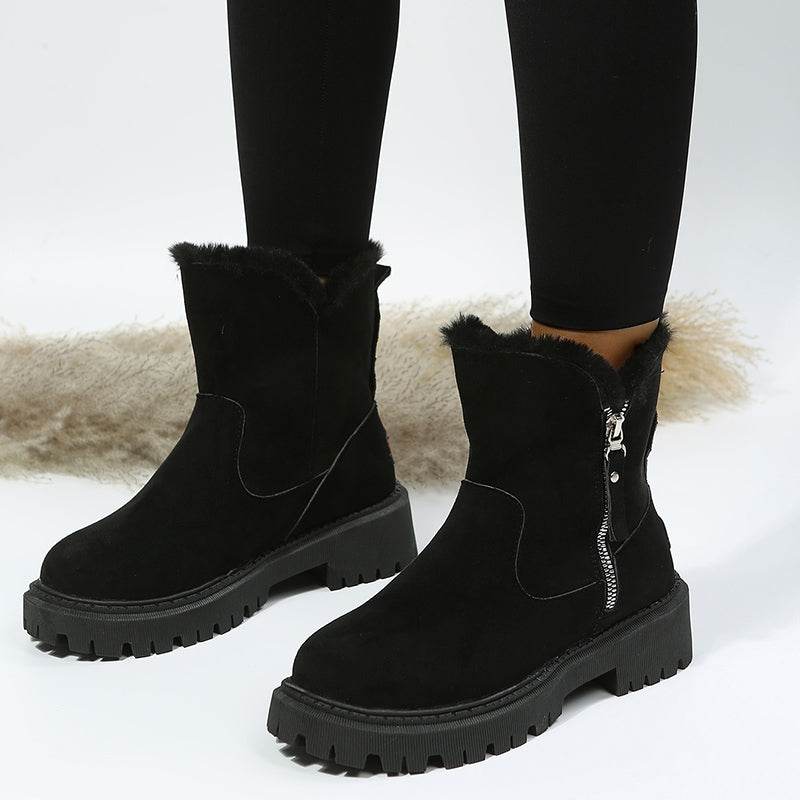 Thick Plush Snow Boots Women Faux Suede Non-slip Winter Shoes - Shanilia