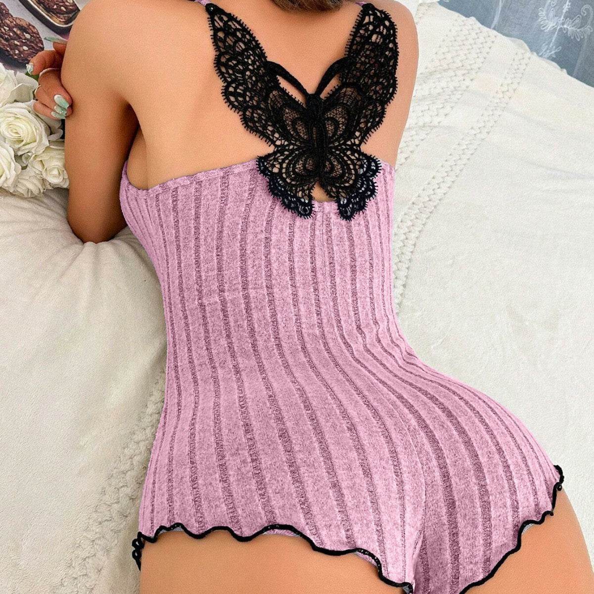 Women's Butterfly Back Pajamas with Lace Straps - Shanilia