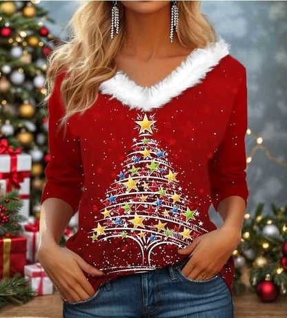 Women's Fashion Casual Long Sleeve V-neck Pullover T-shirt - Shanilia