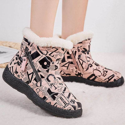 Letter Print Boots Winter Warm Plush Snow Boot Women Shoes - Shanilia