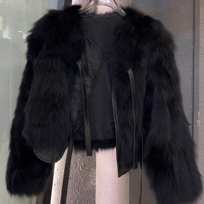 Shop the Latest in Eco-Friendly Fox Fur: Short Lace-up Fur Coat - Shanilia