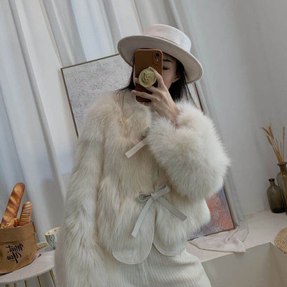 Shop the Latest in Eco-Friendly Fox Fur: Short Lace-up Fur Coat - Shanilia