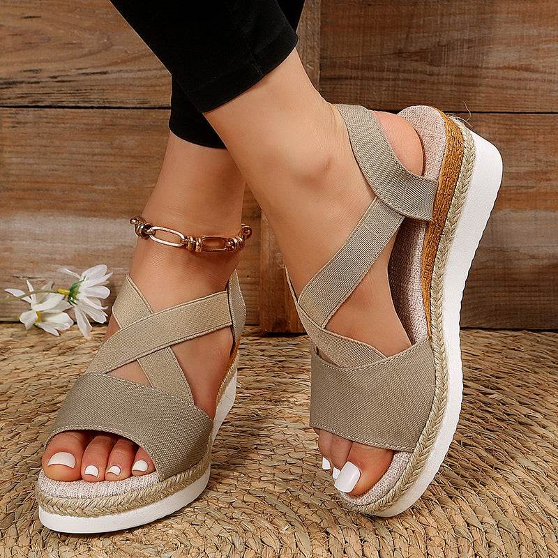 Wedge Sandals For Women Cross-strap Platform Gladiator Hemp Heel Shoes Summer - Shanilia