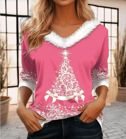 Women's Fashion Casual Long Sleeve V-neck Pullover T-shirt - Shanilia