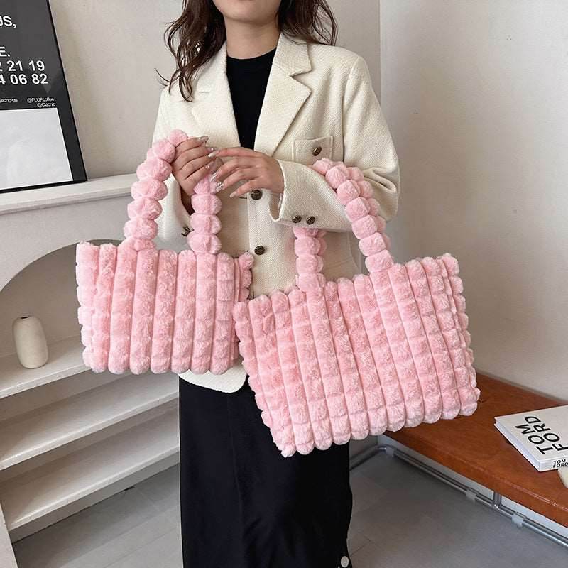 Plaid Handbags Winter Fashion High Capacity Shopping Plush Bag Korean Style Personalized Designer Luxury Tote Bags For Women - Shanilia