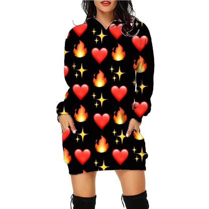 Women's Halloween Print Long Hoodie Sweater with Pockets - Shanilia